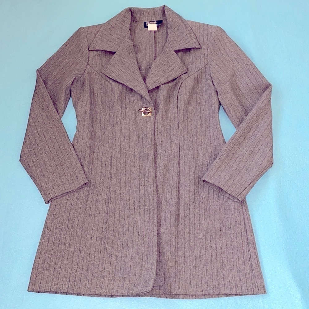 DAWN JOY fashions pinstripe blazer jacket tailored fit grey with black size 7/8